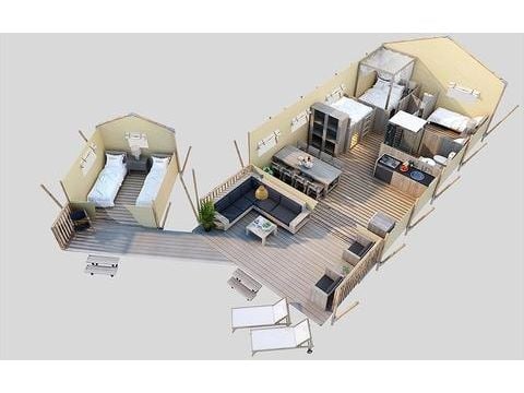 Tent van canvas en hout 8 personen - Pamoja & Kambi
