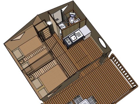 Tente en toile et en bois 4 personnes - Canada avec sanitaire