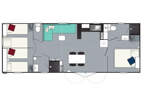 Mobilheim 6 personen - Komfort 8 Personen 3 Schlafzimmer 2 Bäder