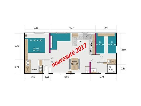 MOBILHOME 4 personas - Mobil-home Morgane Premium 33m² (2 habitaciones) + terraza cubierta 4 pers