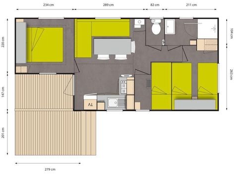 Mobilheim 4 Personen - Mobilheim Arthur Confort 29m² (3 Zimmer) + halbbedeckte Terrasse 4/6 Pers.
