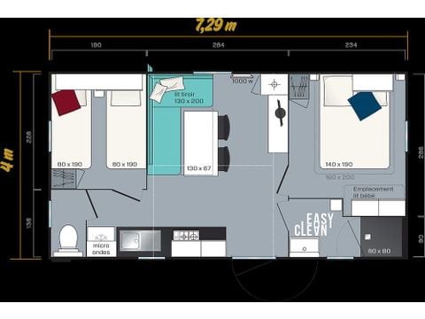 BUNGALOW 4 personnes - Mobil-home Caélia Standard 27m² (2 chambres) + terrasse couverte / Zone piétonne 4 pers