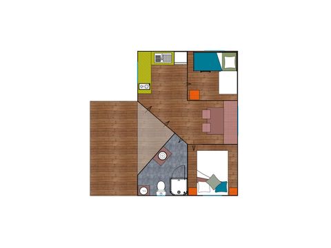 Safarizelt 4 Personen - Cabane d'Uther Confort 27m² (2 Zimmer) + halbüberdachte Terrasse 4 Pers.