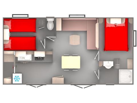 Mobilheim 4 personen - Mobilheim Komfort Cocoon Clim 28m² (2Sch-4Pers) + Überdachte Terrasse + Clim - Preis 1 bis 4 pers. 4 pers.