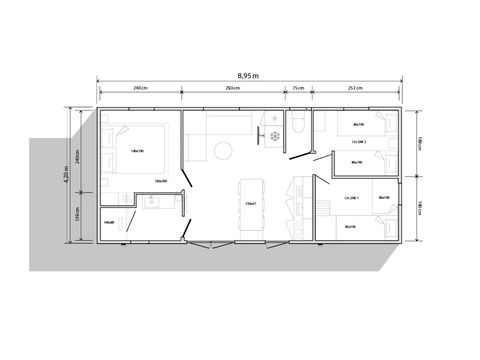 BUNGALOW 6 personnes - Crecy la Chapelle : STAR 3 Chambres - 1 SDB - 1 TV 1/6 pers
