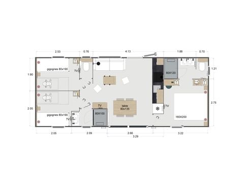 MOBILHOME 6 personas - Crecy : KING - 3 Habitaciones - 2 cuartos de baño - 1 TV - CON AIRE ACONDICIONADO - PAÑOS Y TOALLAS INCLUIDOS 1/6 pers