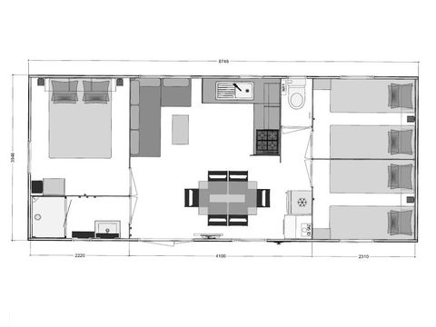 Mobilheim 6 personen - PREMIUM - 3 Schlafzimmer - TV - mit überdachter Terrasse - Geschirrspüler