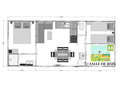 Mobile home 4 persons - PREMIUM - Baby FAMILY - 2 Bedrooms - TV - with terrace, games room, dishwasher