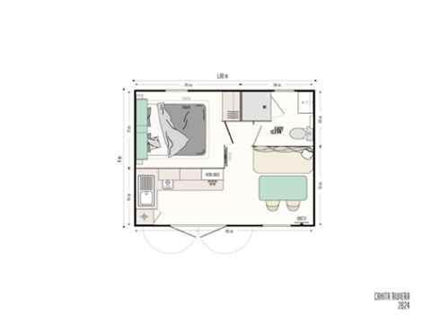 Stacaravan 4 personen -  DUO IRIS - 1 kamer - Récent - 20m² - 20m² leefruimte