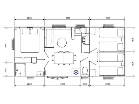 Mobilheim 6 Personen - Premiumbereich 33m² - Klimaanlage - TV