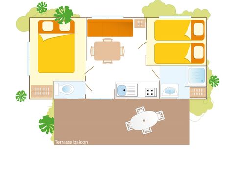 MOBILHOME 4 personas - Mobil-home | Clásico | 2 Dormitorios | 4 Pers. | Terraza elevada | Aire acondicionado.