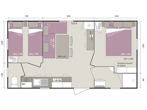 Mobilheim 6 Personen - Cottage 4/6 Personen - 2 Schlafzimmer (CLIM TV)