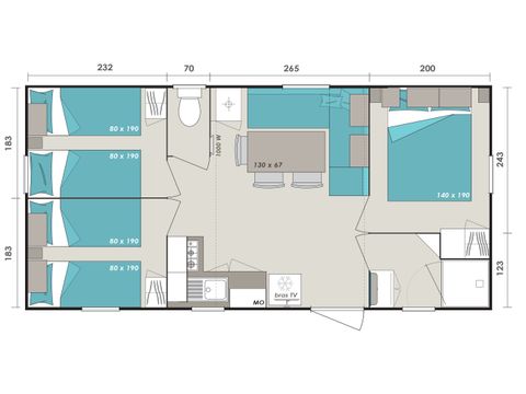 Mobilheim 8 Personen - Cottage 6/8 Personen - 3 Zimmer (CLIM TV)