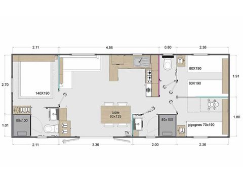 BUNGALOW 6 personnes - Cottage des Familles 3 CH - 2 SDB - 6 PERS 38 m² - TV + CLIM + LV + DRAPS (inclus à la location à la semaine)