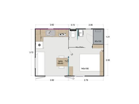 Mobilheim 2 personen - 2 pers. - Überdachte Terrasse - 2 Schlafzimmer 2 Pers. SAMSTAG