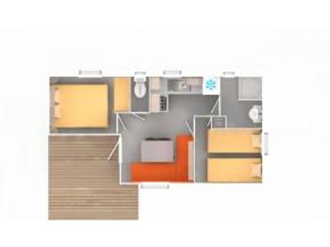 MOBILHEIM 4 Personen - Mobilheim Standard 25m² (2 Zimmer) überdachte Terrasse + TV