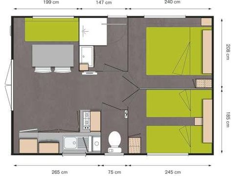Mobilhome 4 personnes - Mobilhome Standard 25m² (2 chambres) terrasse couverte + TV