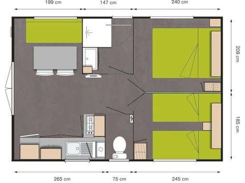 MOBILHOME 4 personnes - Standard 25m² (2 chambres) terrasse couverte + TV