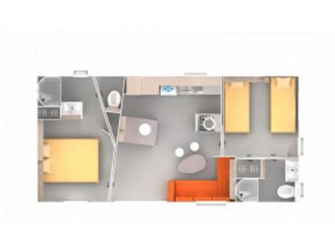 CASA MOBILE 4 persone - Mobilhome Premium 40 m² (2 camere, 2 bagni) con terrazza coperta + TV + LV