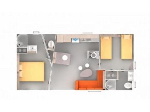 Stacaravan 4 personen - Stacaravan Premium 40 m² (2 slaapkamers, 2 badkamers) met overdekt terras + TV + LV