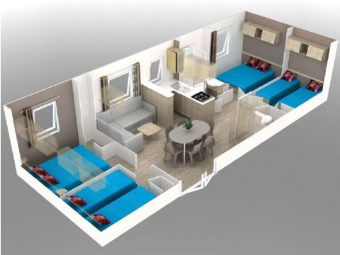 MOBILHOME 8 personnes - Mobilhome Confort 40 m² (4 chambres) avec terrasse couverte + TV
