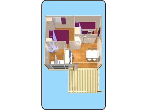 CHALET 4 personen - Standaard Chalet 20 m² (2 slaapkamers) met overdekt terras +TV