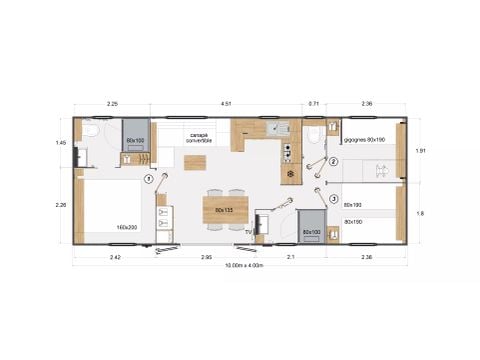 Mobile home 8 persons - Premium Dune 4 Rooms 6/8 People + TV