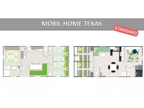 Mobilheim 8 Personen - Texas Standard 4 Zimmer 6/8 Personen Klimatisiert + TV