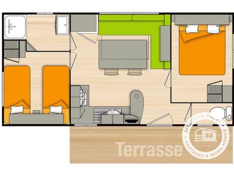 Stacaravan 6 personen - Eco 3-kamerappartement voor 4/6 personen + TV (4 volwassenen en 2 kinderen tot 18 jaar).