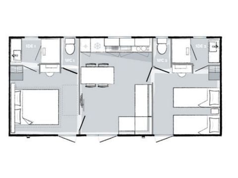 Mobilhome 6 personnes - Evasion+ - 2 chambres - 2 salles de bain 33m²