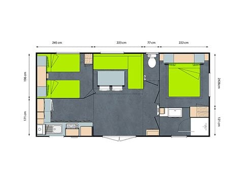 Mobilheim 4 Personen - Grand Confort - 2 Schlafzimmer - TV