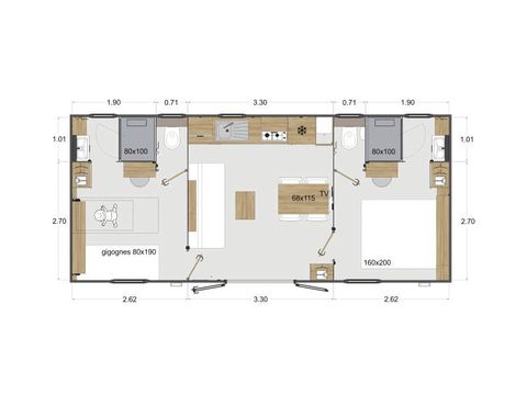 Mobile home 4 persons - MH Premium 2bed 4 pers with air conditioning