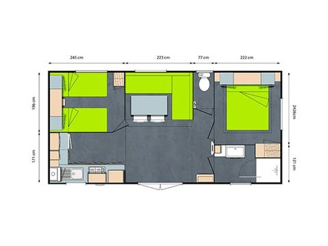 Mobile home 4 persons - Grand Confort - 2 bedrooms - TV