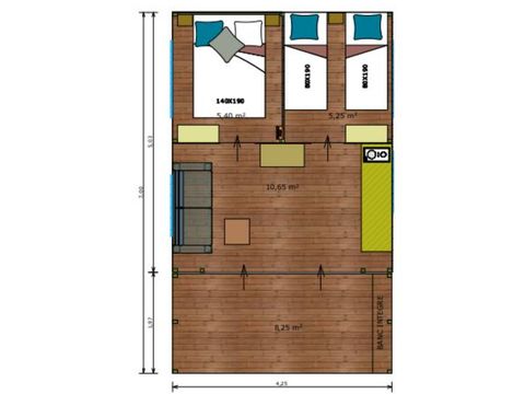 BUNGALOW IN TELA 5 persone - Freeflower Standard 37m² - 2 camere da letto - senza bagno - terrazza coperta 8m² 5 pers