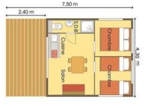 Tente en toile et en bois 4 personnes - Cabane Lodge Standard sur pilotis 34m² - 2 chambres - terrasse couverte de 10m² 4 pers