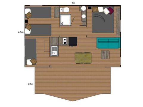 SafariZelt 6 Personen - Ecolodge Cotton Confort 35m² - 3 Zimmer - 11m² überdachte Terrasse + TV 6 pers.