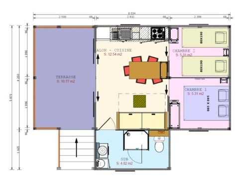 Tente en toile et en bois 4 personnes - Cosyflower Premium 38m² - 2 chambres + TV + draps + serviettes + terrasse semi-couverte 11m² 4/5 pers