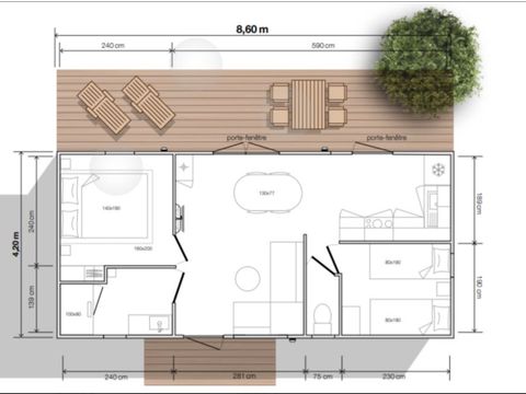 Mobile home 4 persons - Mobile home Côté Jardin - 2 bedrooms + terrace + TV + SPA