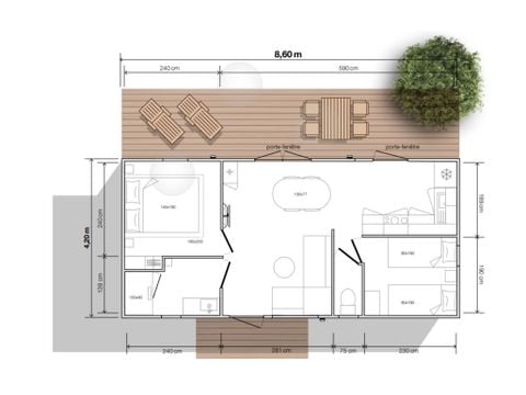MOBILHOME 4 personas - Mobile home Côté Jardin - 2 habitaciones + terraza + TV + SPA