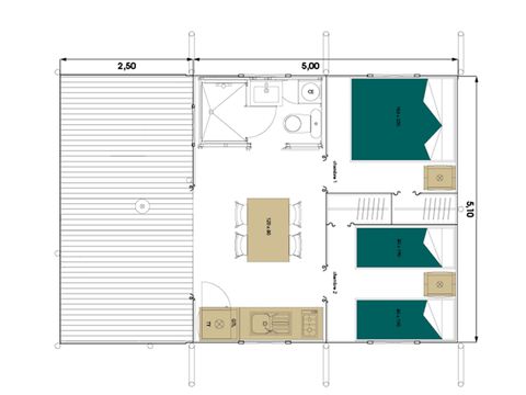 Tente en toile et en bois 4 personnes - Tente Lodge - 2 chambres + terrasse - avec sanitaires