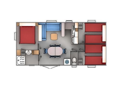 Stacaravan 6 personen - 3 slaapkamers - TV + Airconditioning