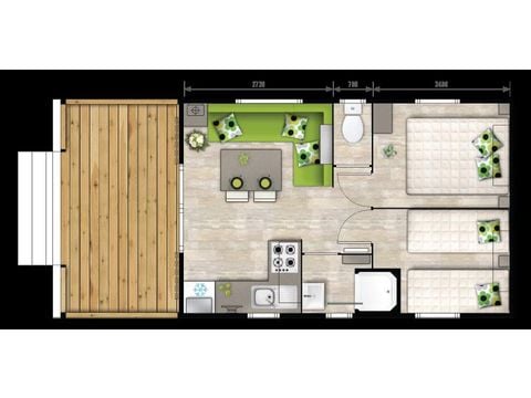 MOBILHOME 4 personnes - Mobil-home Confort 23m² - 2 chambres + Terrasse semi-couverte 9m² 4 pers