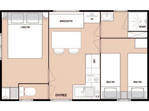 MOBILHOME 4 personas - Ocio 3 Habitaciones 4 Personas Aire Acondicionado + TV