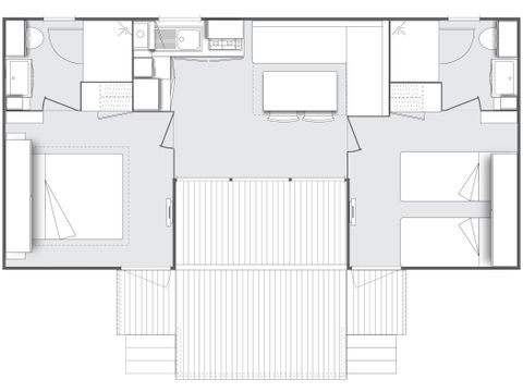 BUNGALOW 6 personnes - Mobil-home CONFORT 2 chambres + 2 salles de bain 28 m² Terrasse Couverte 4/6 pers
