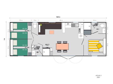 MOBILHOME 6 personas - Mobil-home PREMIUM "OPPIDUM" Aire acondicionado/TV- 3 Dormitorios- Capacidad máxima 6 personas (incluido bebé)