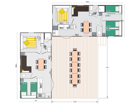 Mobilheim 11 Personen - Mobilheim PREMIUM "TRIBU" -Klimatisiert/TV -5 Zimmer max 11 Personen (Baby inbegriffen) 1/11 Pers.