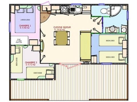 Mobilheim 6 personen - Cottage Trio Authentique 4 Zimmer 6 Personen