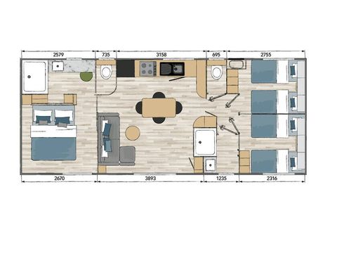 Mobile home 8 persons - Ultimate | 3 Bedrooms | 6/8 Pers. | Terrace Lounge | Outdoor kitchen | 2 bathrooms | Clim.