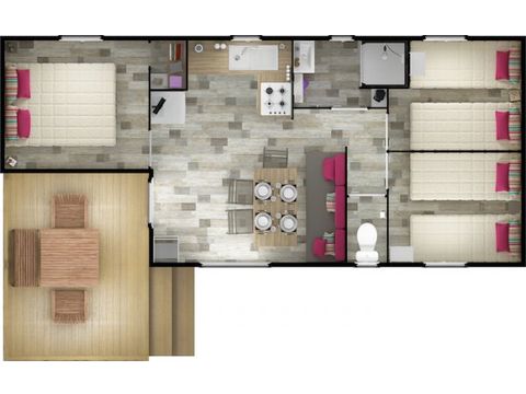 Mobilheim 6 Personen - Mobilheim Malaga 38m² (30m² + 8m² Terrasse)- 3 Zimmer 6 pers.