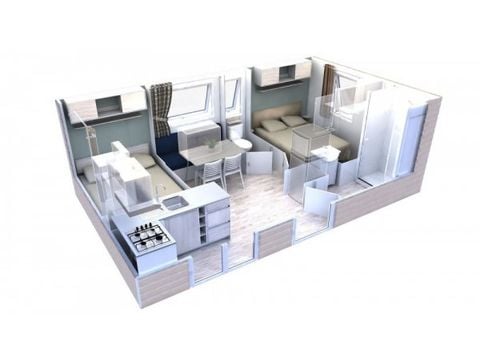Mobilheim 4 Personen - Mobilheim Evolution 45m² (24m²+21m² Terrasse)- 2 Zimmer 4 pers.